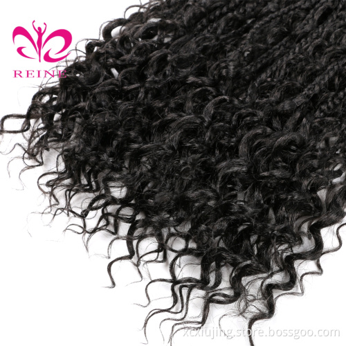 REINE 22 inch  Box Braids With Curls End Black Ombre Brown Synthetic Crochet Synthetic Braided Hair Extensions For Woman